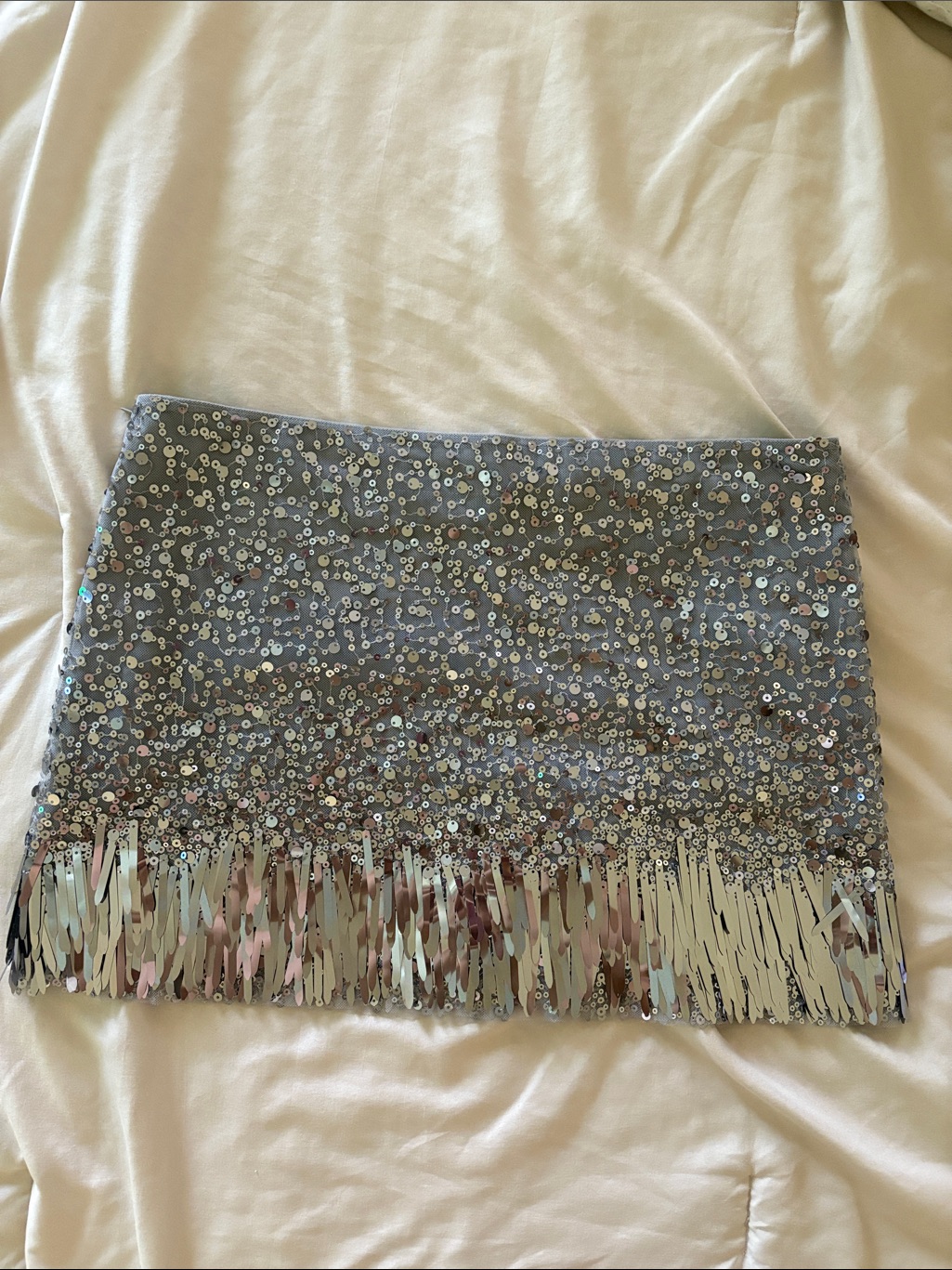 Zara Silver Sequin Fringe Scarf